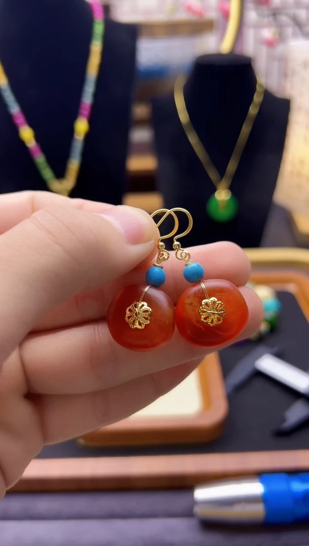 【闪购商品】蜜蜡耳饰14K金镶嵌E137