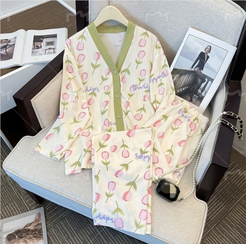 春秋薄款T1女士睡衣长袖长裤套装家居服KK240
