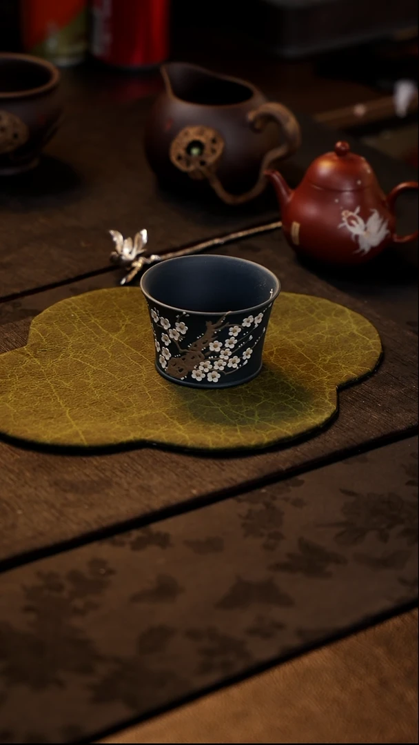 茶壶紫砂墨绿泥  梅花主人杯