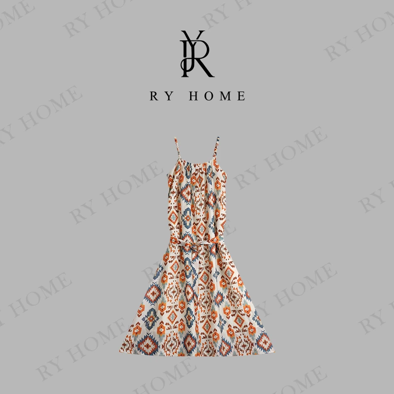 【容雨RYHOME】天丝+亚麻手工尼泊尔丝光达卡民族风连衣裙252L1364