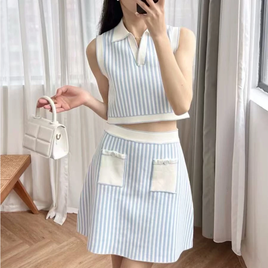 春夏季新款女士条纹气质休闲针织套装-JYF2499