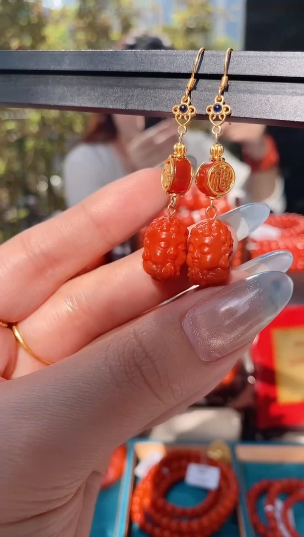 未镶嵌南红玛瑙耳环保山南红宝宝佛耳环