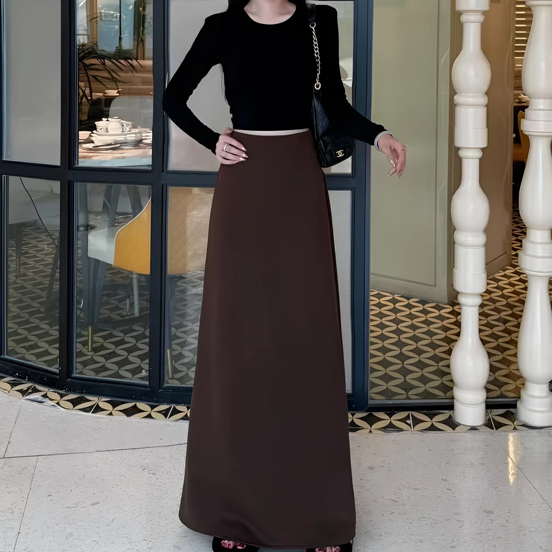 秋冬款A字加长裙半身裙气质高腰垂感显瘦加厚毛呢长裙568