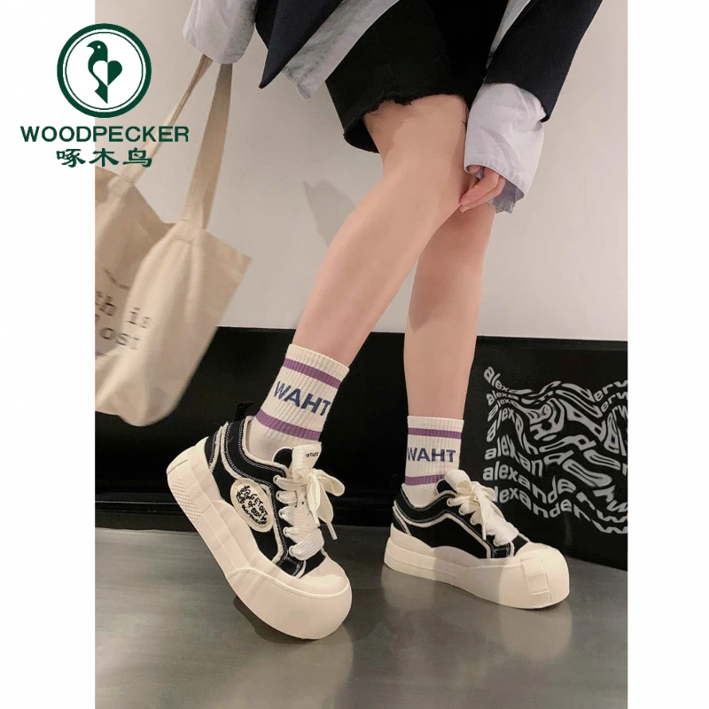 啄木鸟新款秋季厚底云朵鞋圆头学生小众小香风帆布鞋休闲女鞋板鞋