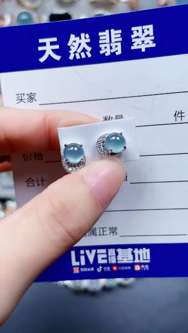 银S925镶嵌翡翠耳饰769