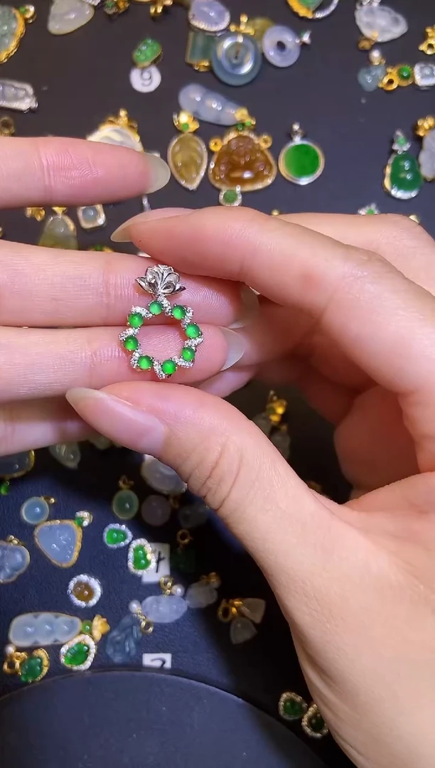 翡翠银S925镶嵌吊坠(不含链)天然A货翡翠