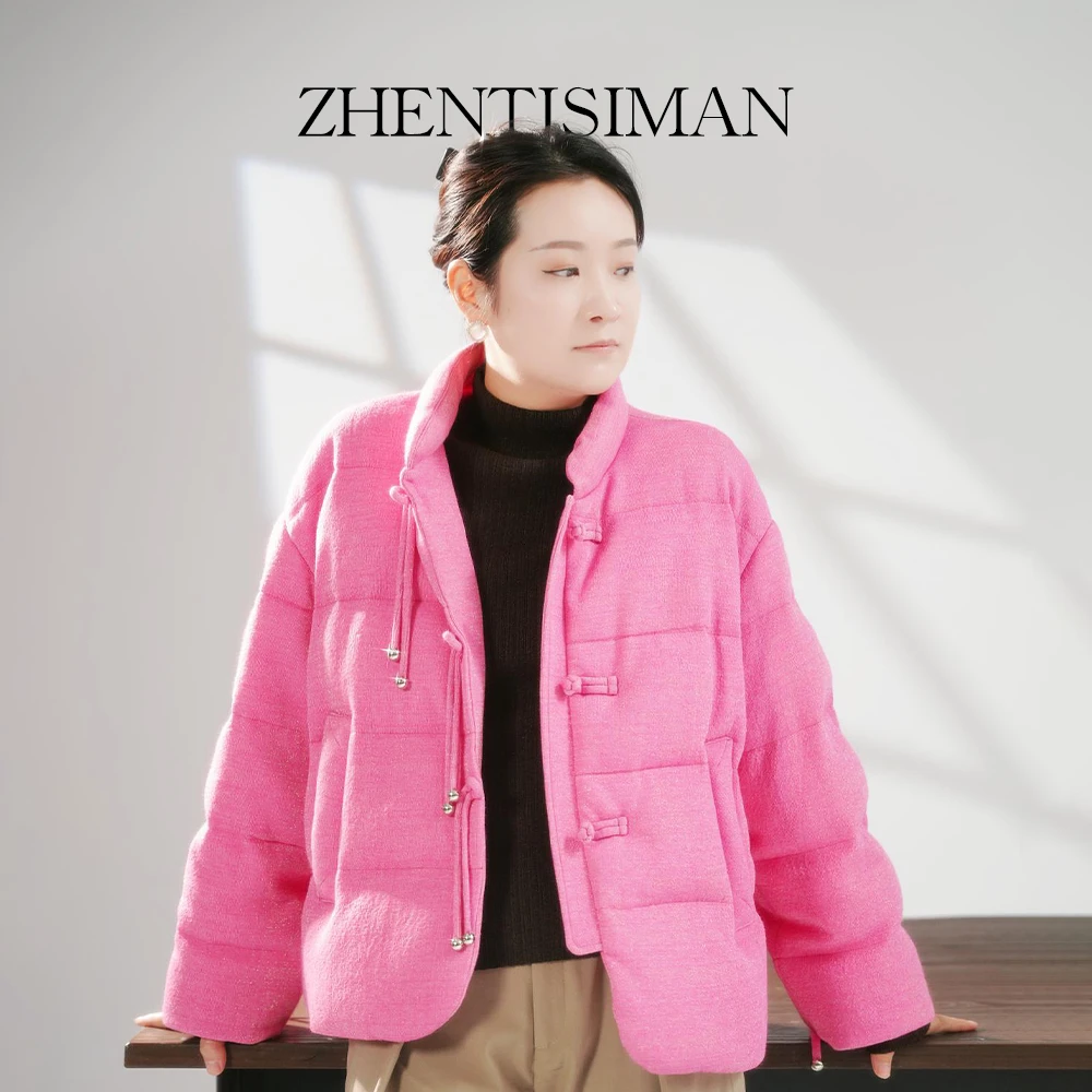 ZHENTISIMAN/YA5015/水晶纱95白鹅绒新中式短款长袖羽绒服