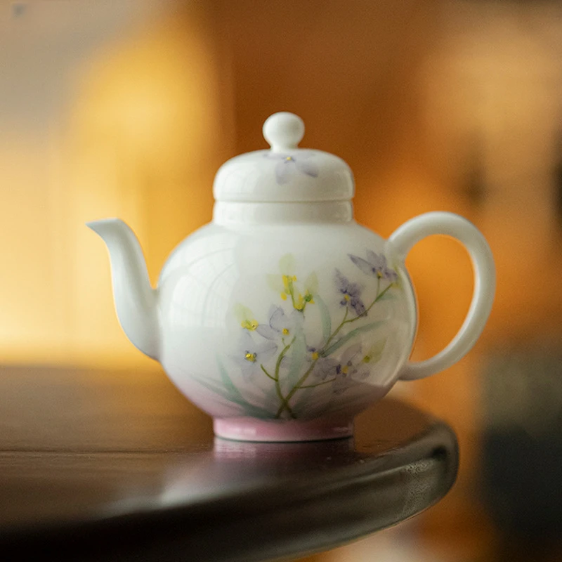 墨己玉泥手绘绮色迷芳釉下彩陶瓷茶壶功夫茶具球孔过滤家用手执壶