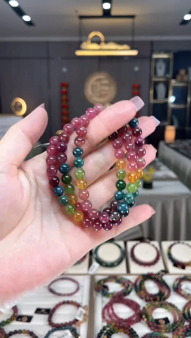 未镶嵌老矿碧玺色标彩虹三圈手串7mm+碧玺hon多样性发货一条