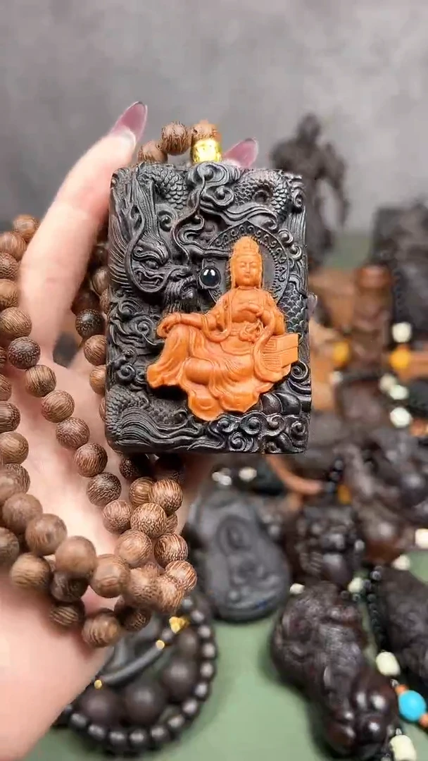 【闪购商品】贡木黄杨木镶嵌御龙观音赠送108颗39.99