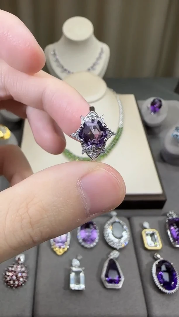 银S925镶嵌戒指紫晶7nn戒指简约设计款