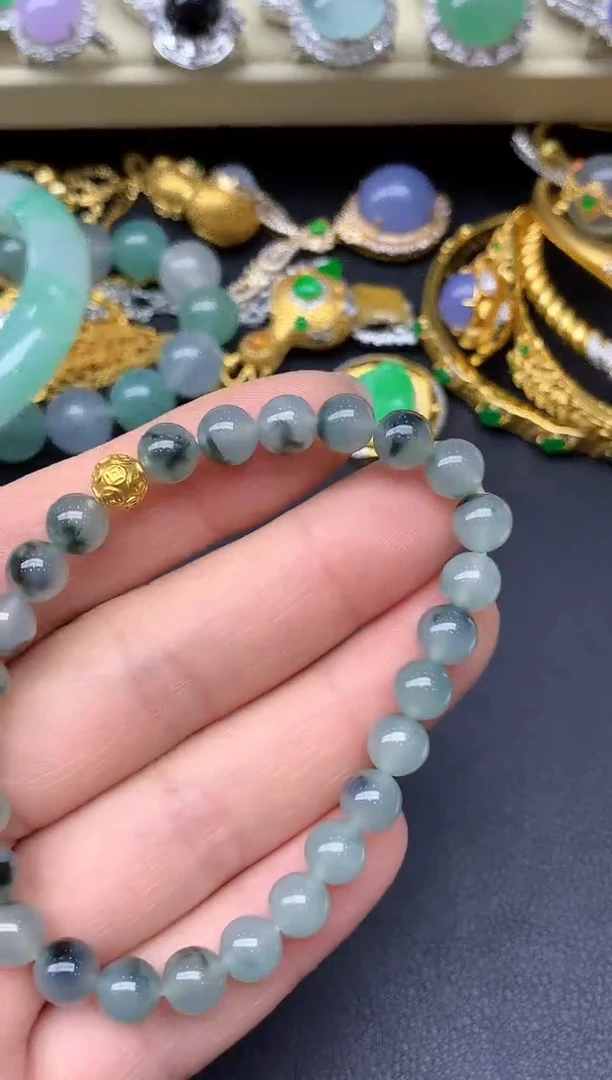 足金镶嵌手串翡翠104-雪姐翡翠天天见