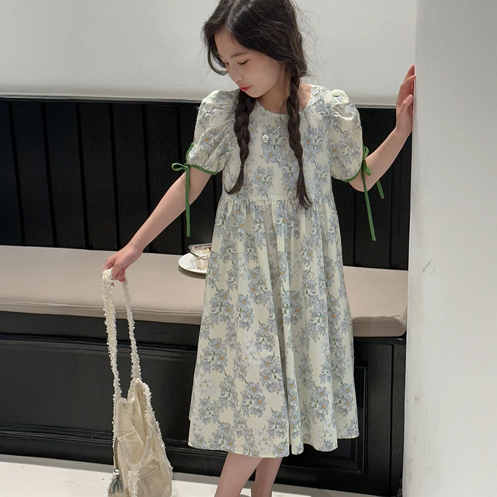 韩国女童夏装连衣裙2025新款儿童碎花短袖裙子气质女孩洋气A字裙