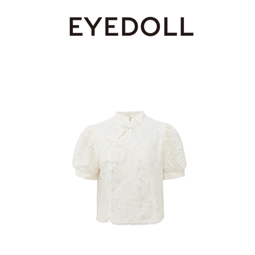 【小呆鸟专属】EYEDOLL24夏季新款气质蕾丝盘扣优雅衬衫