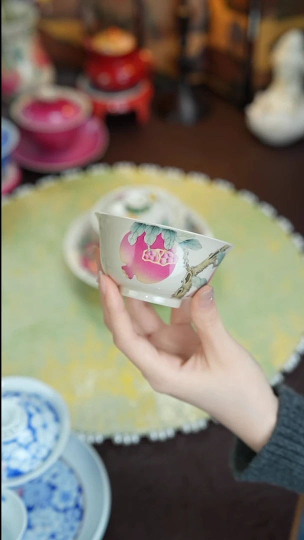景德镇手工手绘雅圣粉彩三多杯