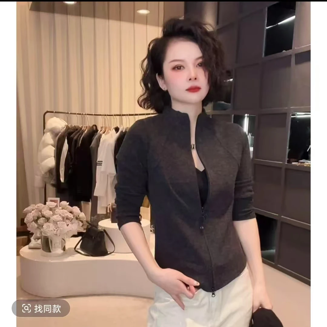 《优麦汇》现货Y5259春款立领拉链设计感时尚百搭长袖显瘦上衣女