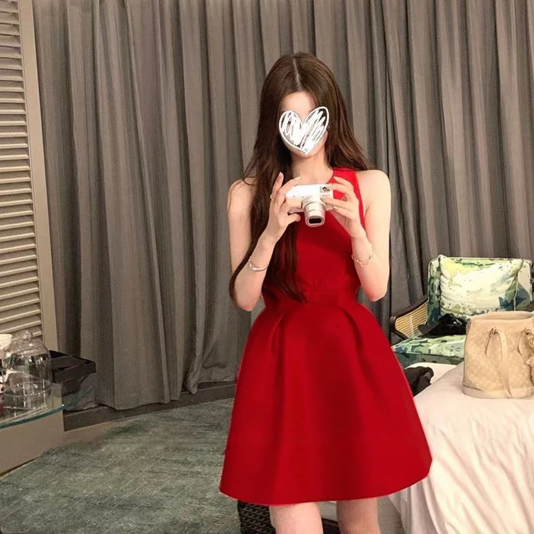 【贝微微】2025超火古早圣诞蝴蝶结礼服长短连衣裙