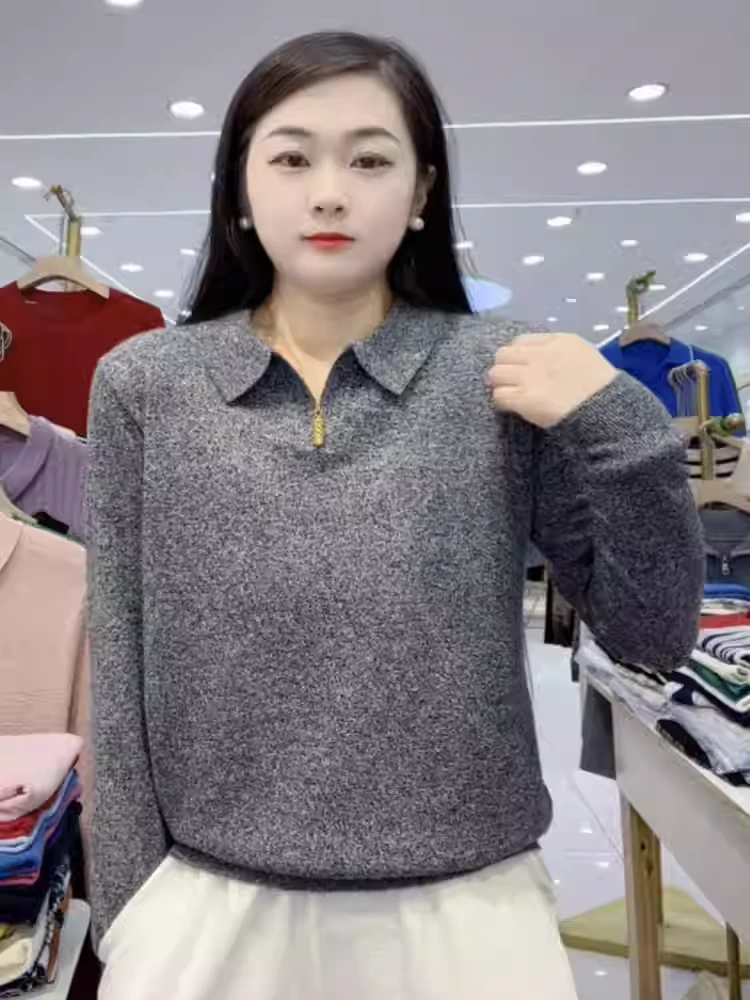 【高定灰方领】2025初秋新款方领针织衫时尚减龄气质款洋气打底衫
