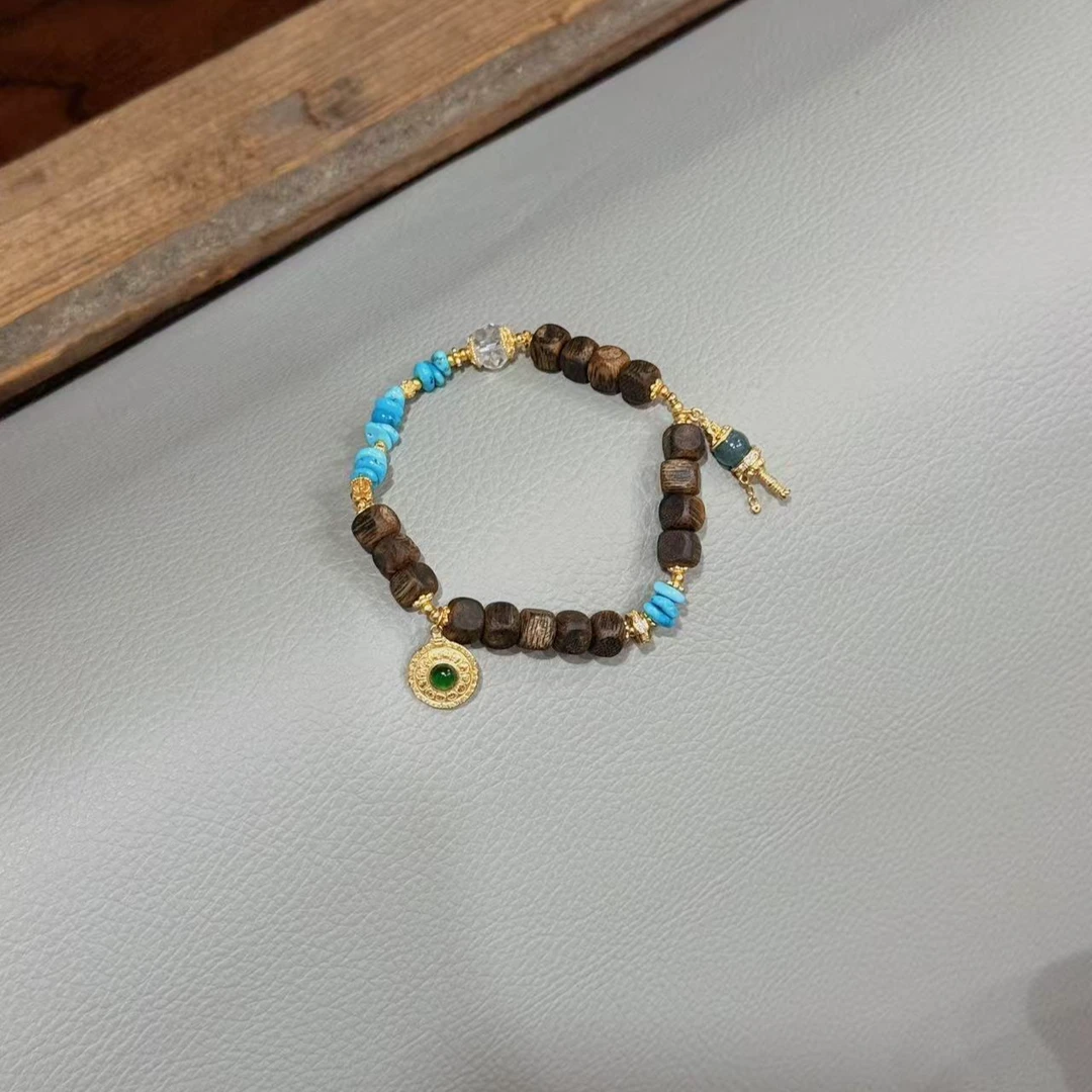 【知知精选】绿奇楠方糖珠绿松石设计款手串百搭时尚5-6mm