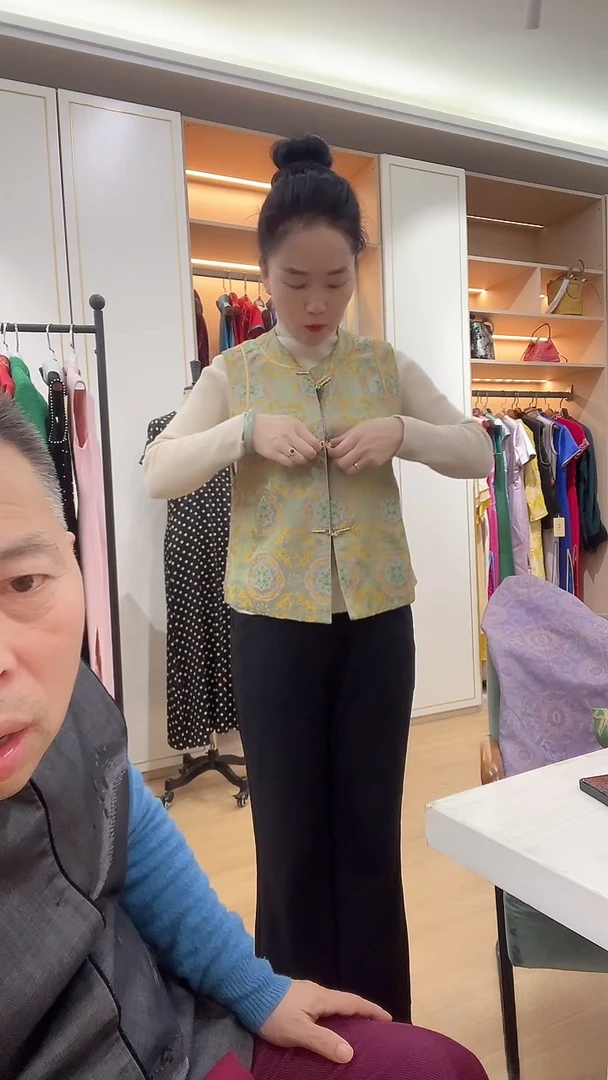 织绣宋锦高定款淡绿色上衣马甲 599 l码