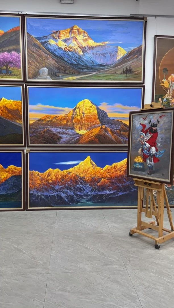 油画《****》冈仁波齐日照金山张俊龙原创油画肌理版画艺术书画茶室