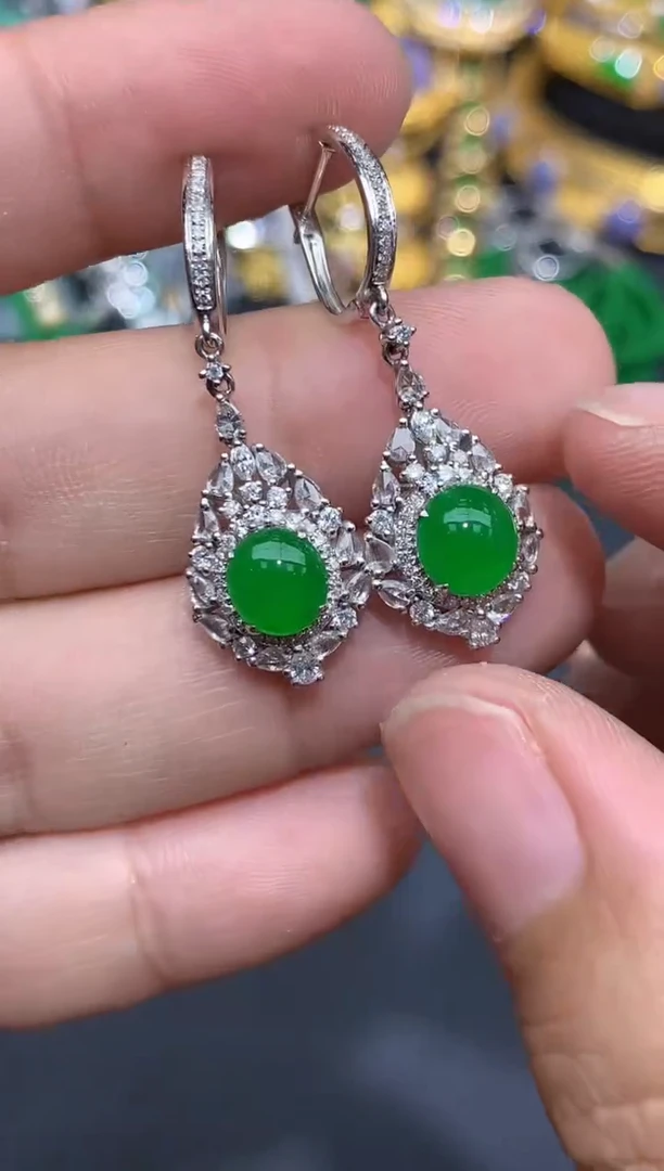 翡翠18K金镶嵌耳饰783-春日珠宝