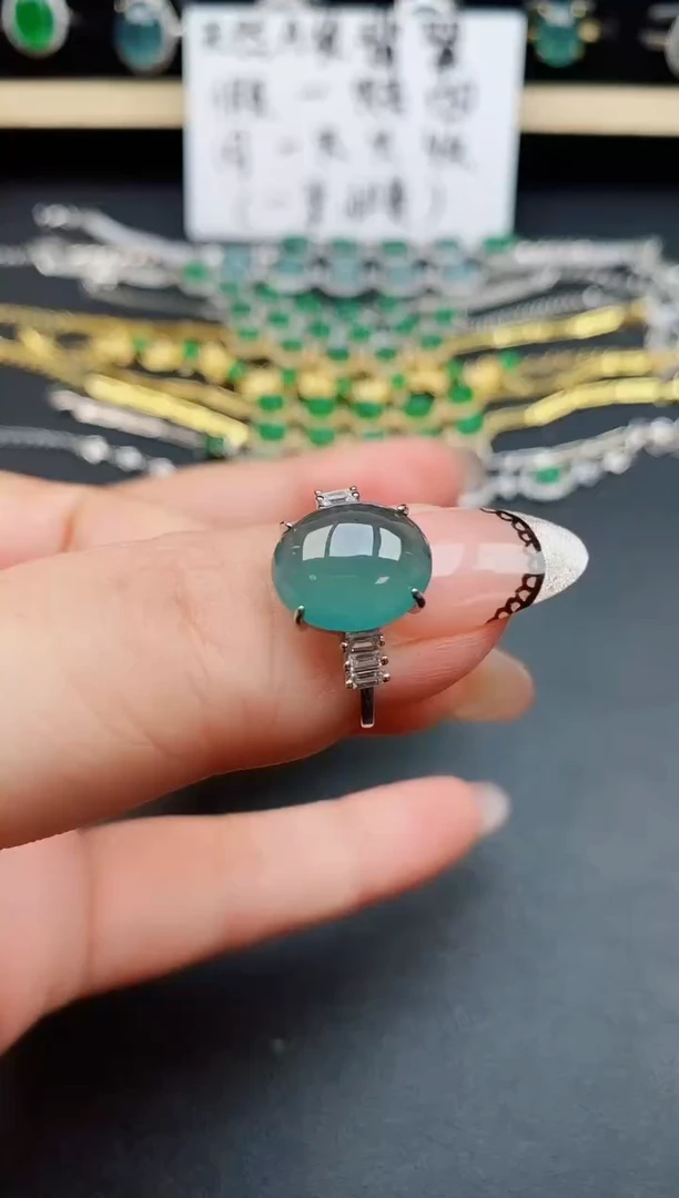 翡翠戒指银S925镶嵌50850