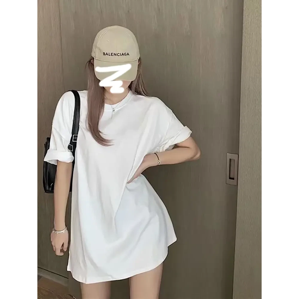 【纯棉高货】孕妇装中长款夏季白色短袖t恤女简约宽松纯色百搭上衣