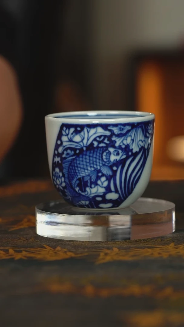 元黛工坊鱼藻纹不倒杯