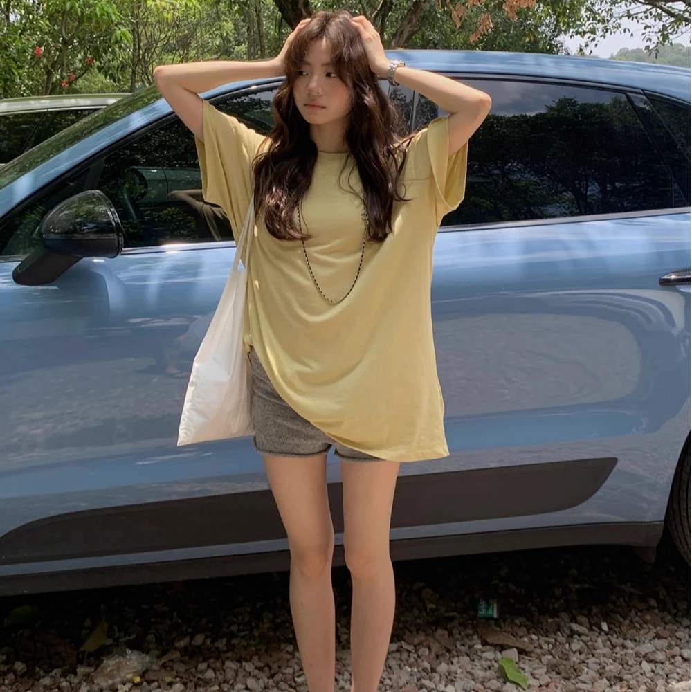 LILUSHOP【5.18 10:00新品】圆领宽松简约慵懒大版T恤