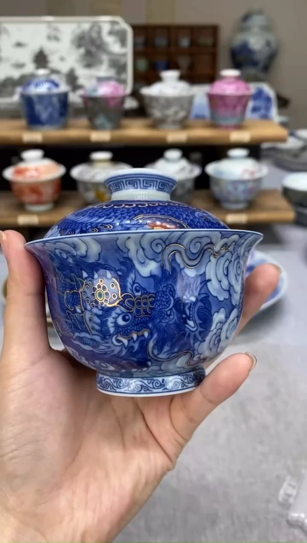 金银错铠甲龙 二才盖碗