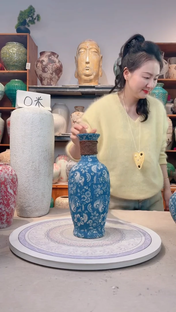 瓶陶瓷花瓶 无花  福利 不能装水 青花麻绳 中号
