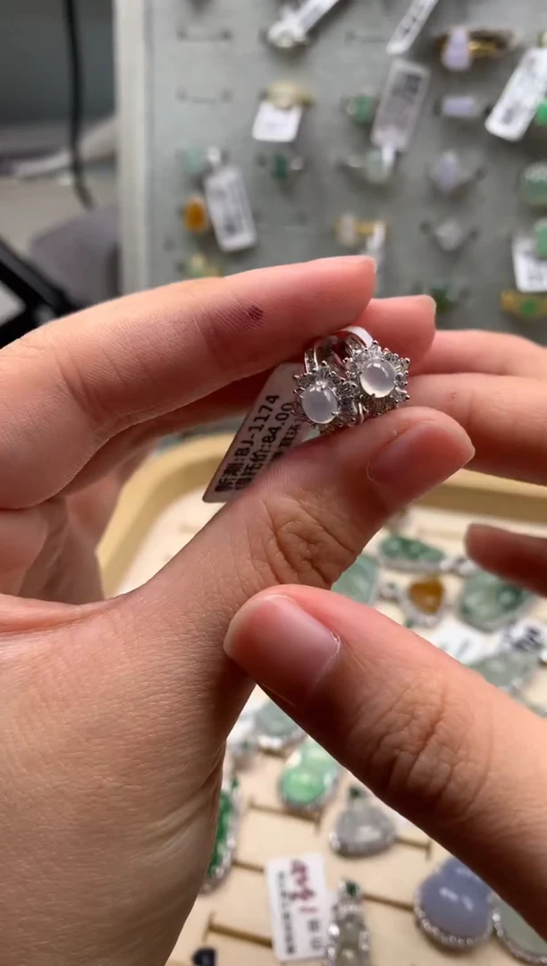 银S925镶嵌戒指翡翠耳饰8