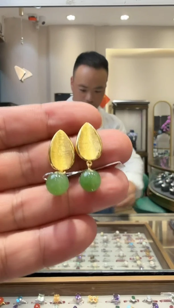 银S925镶嵌和田玉耳饰多样性发一