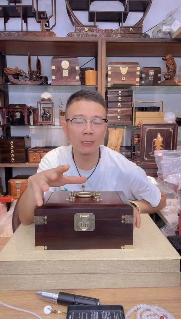 乌木类书架033微凹大号双铜提首饰盒 库存瑕疵