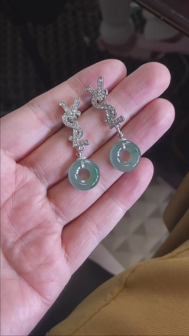 【闪购商品】翡翠耳饰银S925镶嵌13795号