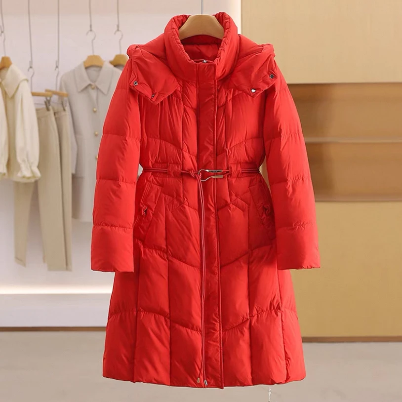 【影姐宠粉】专柜正品新年红春节战袍气质收腰连帽保暖羽绒服1208