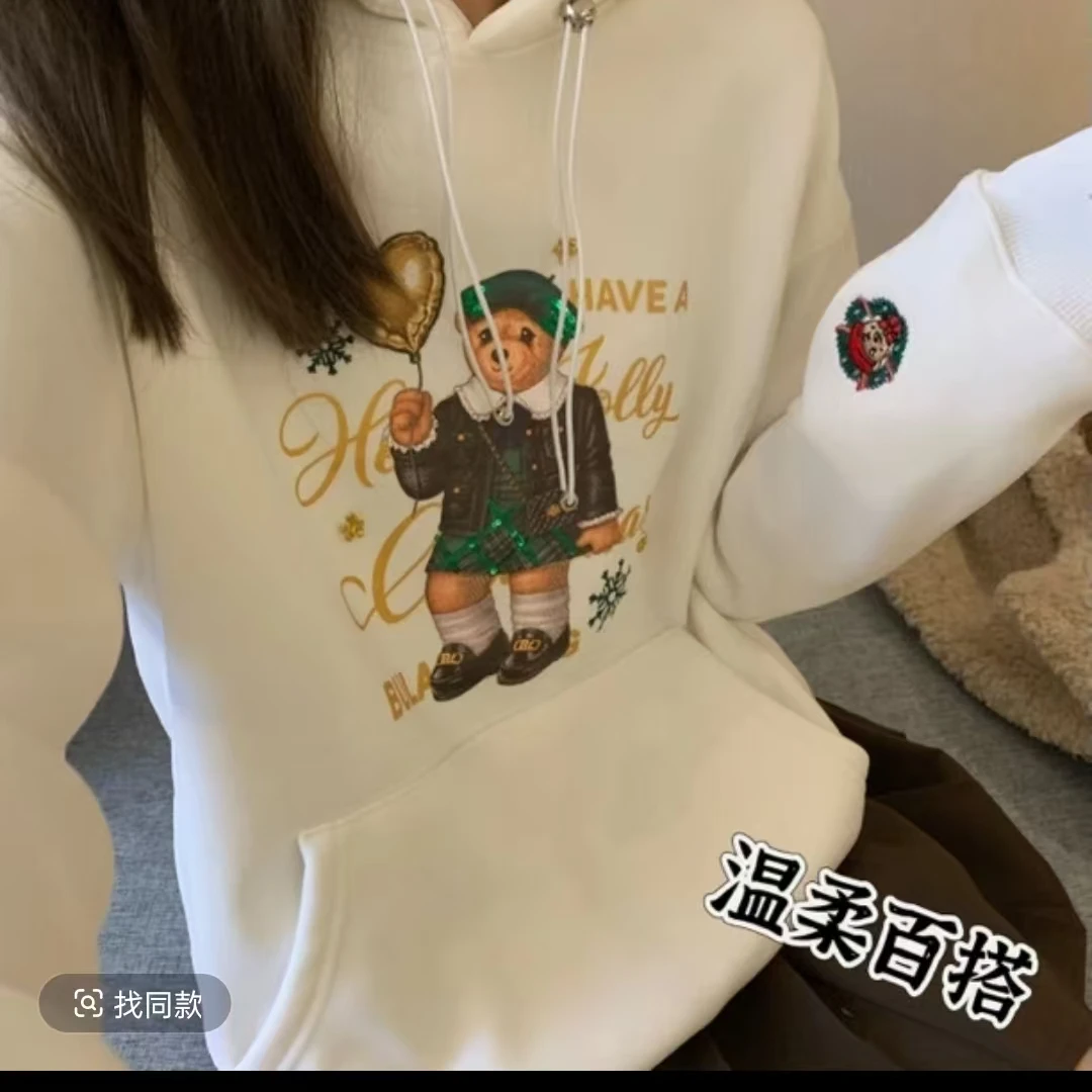 刺绣连帽圣诞节跨年加绒加厚秋冬卫衣86759