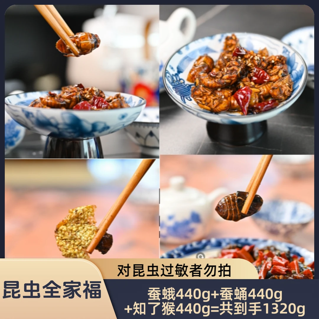泯嘴昆虫全家福知了猴440g+蚕蛾440g+蚕蛹440g=1320g