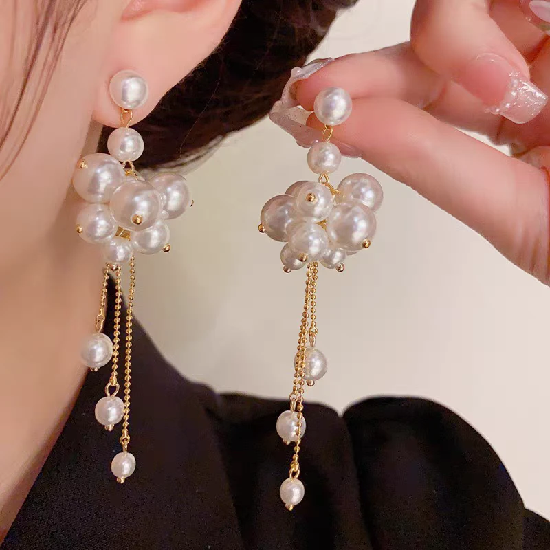 铜合金耳饰 法式高级感独特耳饰流苏珠珠复古大气轻奢气质耳环G98