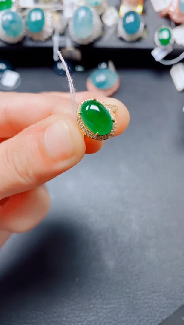 翡翠戒指银S925镶嵌翡翠