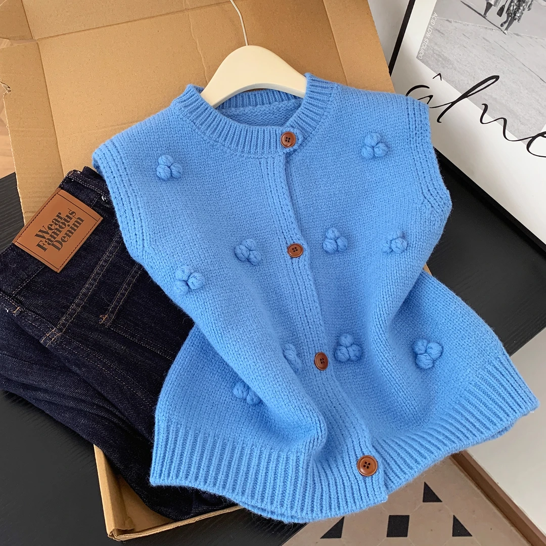 时髦洋气手工立体毛球针织背心女2025秋冬新款叠穿设计感马甲上衣