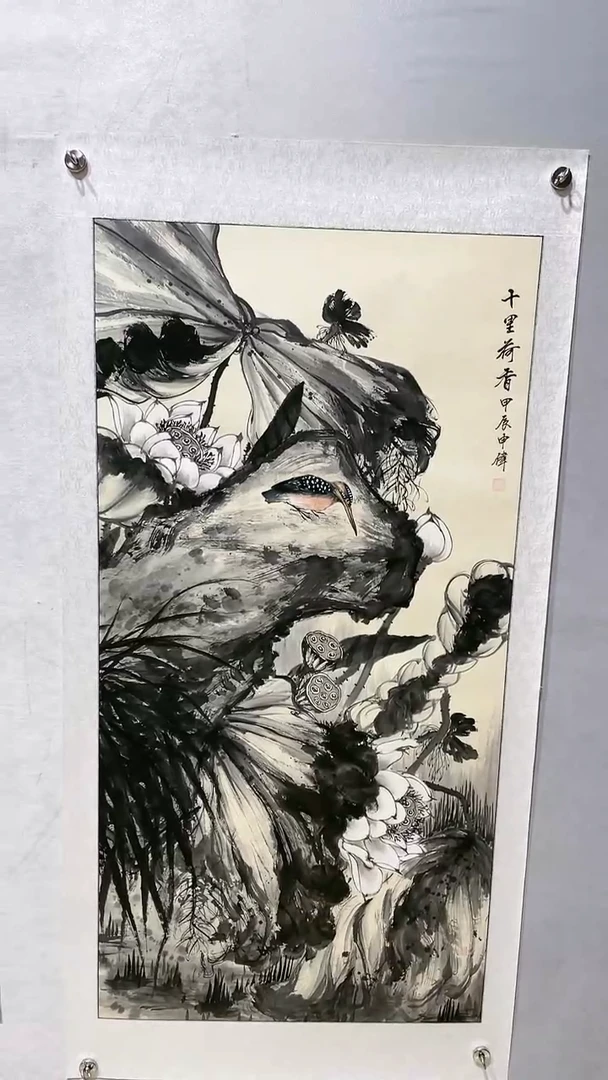 绘画梁申伟老师国画作品-【十里荷香】-纯手绘-带托底