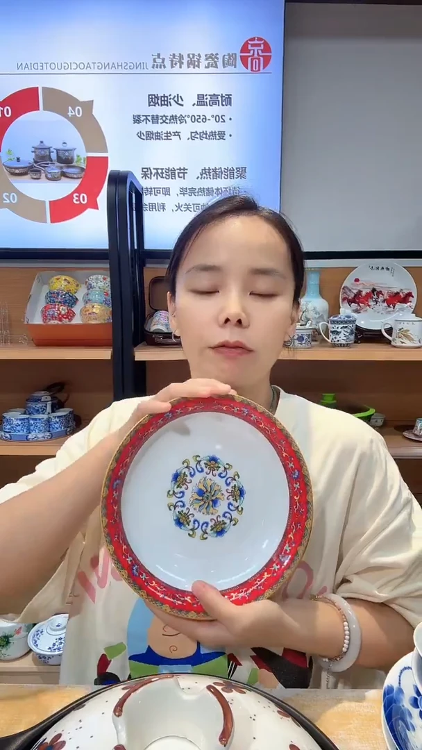 瓷片我****?六个珐琅彩红色的盘子