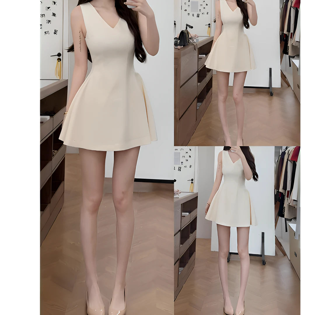 白色御姐风高级感收腰a字裙2025新款无袖设计感法式连衣裙子女夏