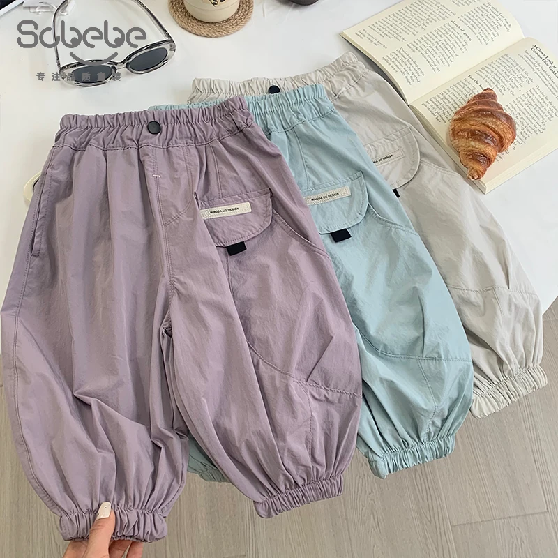 SCBEBE儿童休闲裤夏季新款男童裤子欧若风拼接字母束脚裤CK154