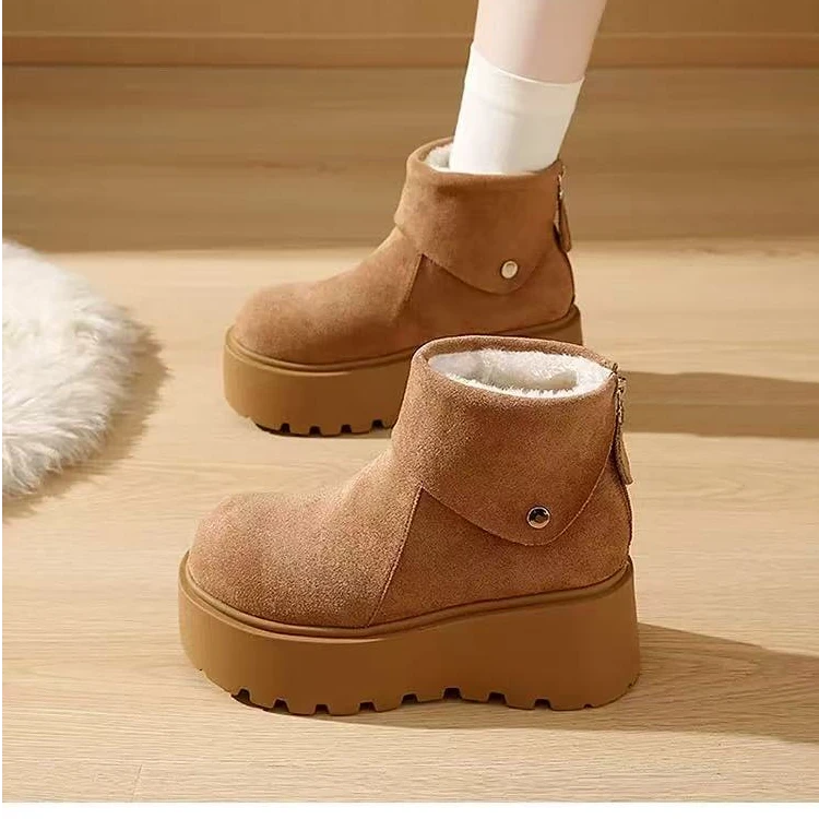 7643厚底增高雪地靴冬季加绒保暖翻领短靴时尚丑萌大头棉鞋