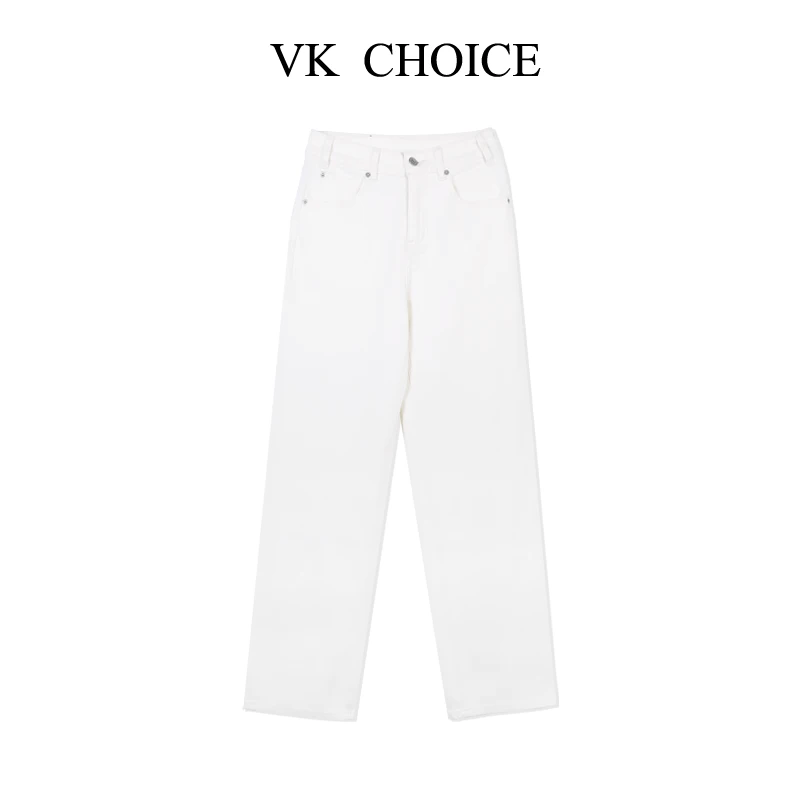 VKCHOICE【埃及白牛】秋新款时尚简约高腰直筒牛仔裤休闲裤25013