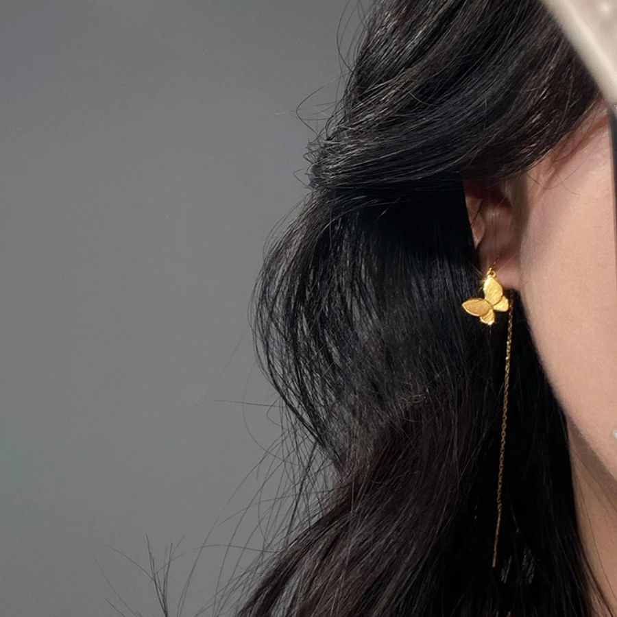 铜合金耳饰 耳饰金色涟漪蝴蝶耳线女仙气飘飘古风复古新中式小众