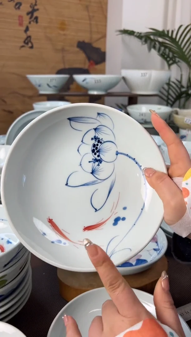 明舟中暇手绘7.5寸深汤盘（随机图案单只装）